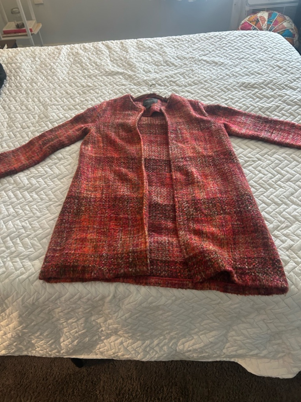 Christian Siriano Multicolor Bouclé Cardigan in Pink and Orange Hues